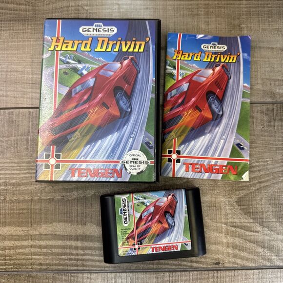 Hard Drivin' (Sega Genesis, 1991) COMPLETE w/ Box manual game Tested - Picture 1 of 7
